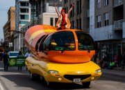 Images from downtown Indy's St. Patrick's day parade - hotdog mobile