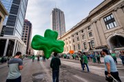 Images from downtown Indy's St. Patrick's day parade - clover ballon from backside