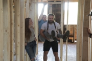 Mina, Tad and Cory monkeying around during the demolition of the house on Hoyt! Renovated by Mina & Karen; as seen on Good Bones Season 7