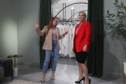 Mina showing Adrian one of the bridal rooms on reveal day. Renovated by Mina & Karen; as seen on Good Bones Season 7