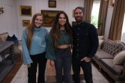 Mina, Mel, and Curtis posing in the parlor. Renovated by Mina; as seen on Good Bones: Risky Business, Season 1.