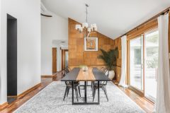 A 10-foot dining table custom-made of concrete inlaid with wood ended up costing “about the same as something from West Elm,” says Derek.