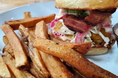 A third-pound Woods Farm burger from Junk Ditch Brewing