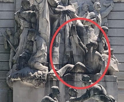 An image of a "freed slave" wasn't in the original design of a group of sculptures on the west-facing side of The Soldiers and Sailors Monument known as “Peace.”