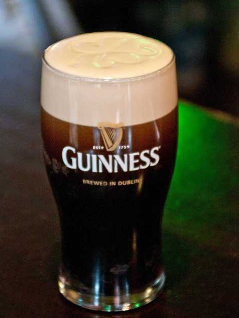 A Guinness draft delivered at the Claddagh Irish Pub downtown—replete with shamrock "stenciled" atop the foam in the bartender