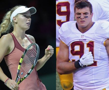 (L-R) Caroline Wozniacki and Ryan Kerrigan, in their natural habitats