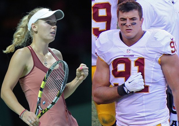 (L-R) Caroline Wozniacki and Ryan Kerrigan, in their natural habitats