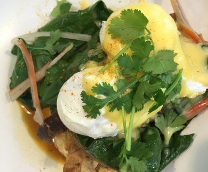 The Pork Shoulder Benedict at The Garden Table