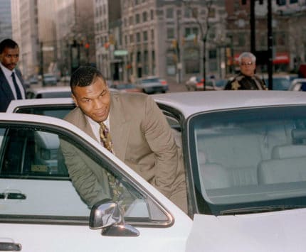 Mike Tyson leaving police car in Indianapolis