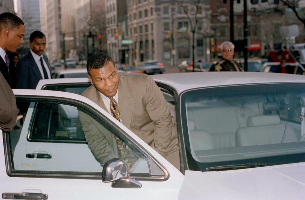 Mike Tyson leaving police car in Indianapolis