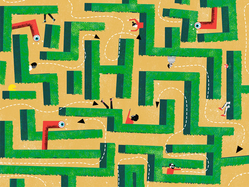 Illustration of corn maze by Nate Kitch