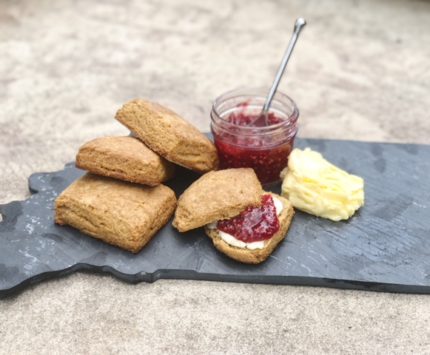 Scratch-made biscuits with jam