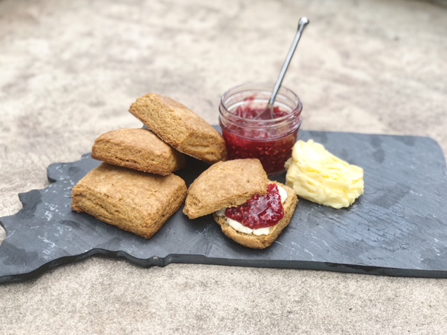 Scratch-made biscuits with jam