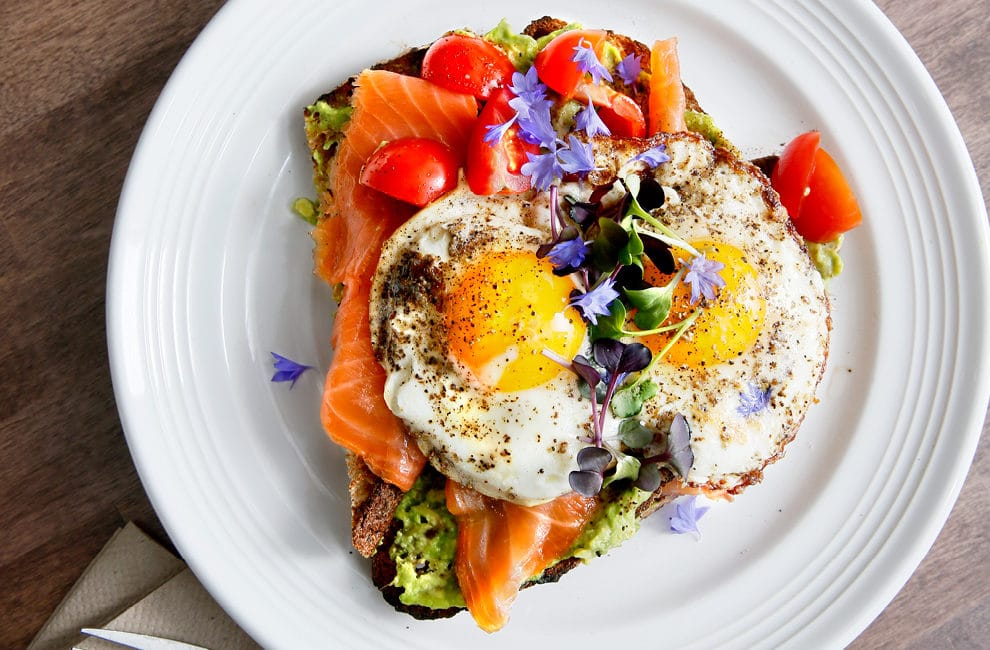 Salmon and eggs with greens at Garden Table