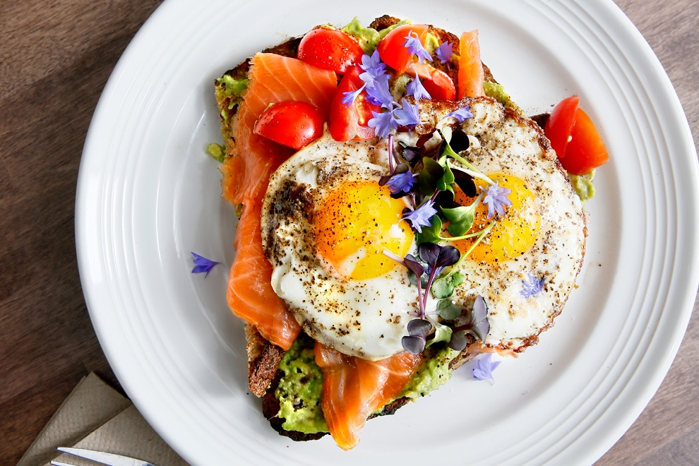 Salmon and eggs with greens at Garden Table