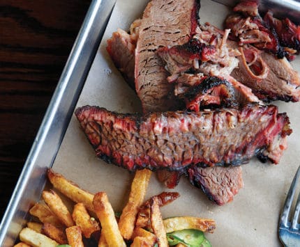 Brisket and fries on a tray from North End