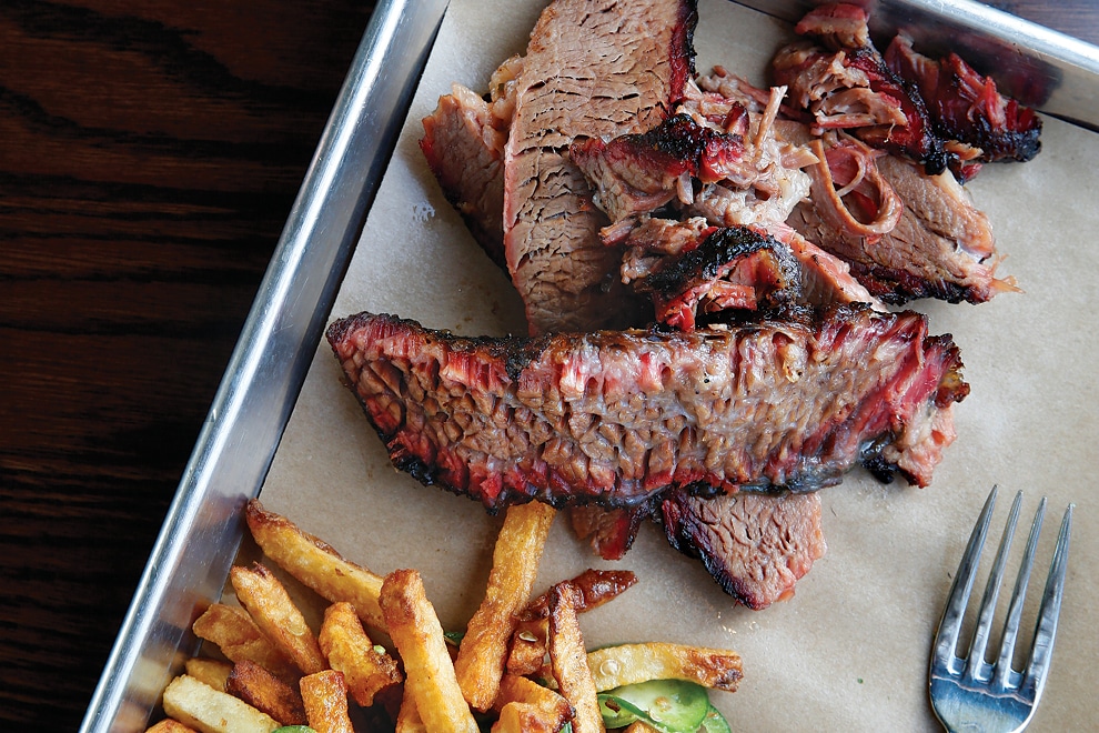 Brisket and fries on a tray from North End