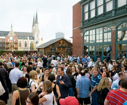 Crowd at the Rathskeller outside bier garden