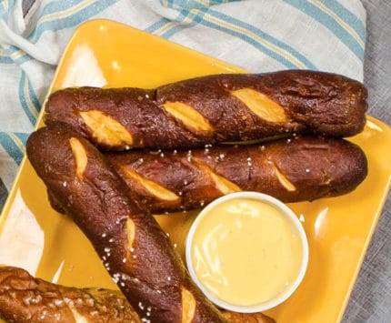 Rush on Main pretzel sticks with cheese sauce