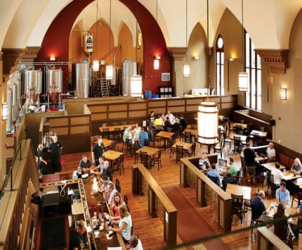 overhead view of the dining area at St. Joseph's Brewery