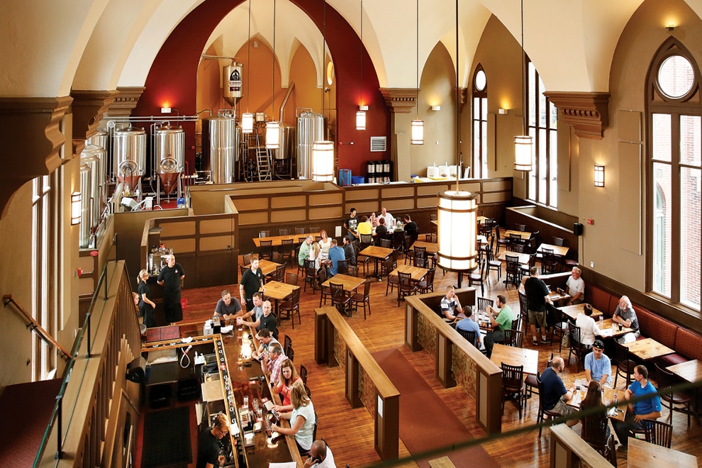 overhead view of the dining area at St. Joseph's Brewery