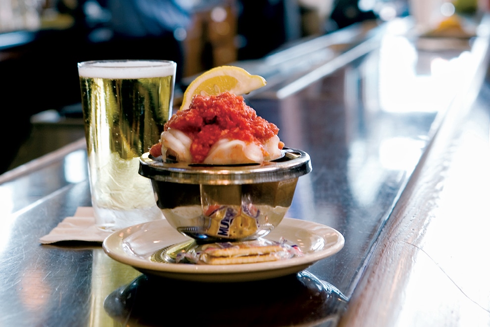 Shrimp cocktail at the bar at St. Elmo