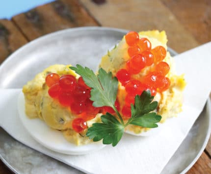 Deviled eggs with fish eggs at Taste Cafe