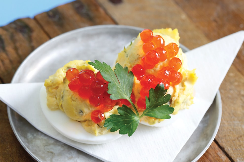 Deviled eggs with fish eggs at Taste Cafe