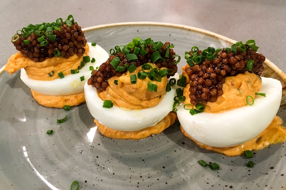 Deviled eggs with toppings at Turchetti's