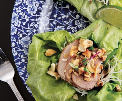 Public Greens salad on blue plate