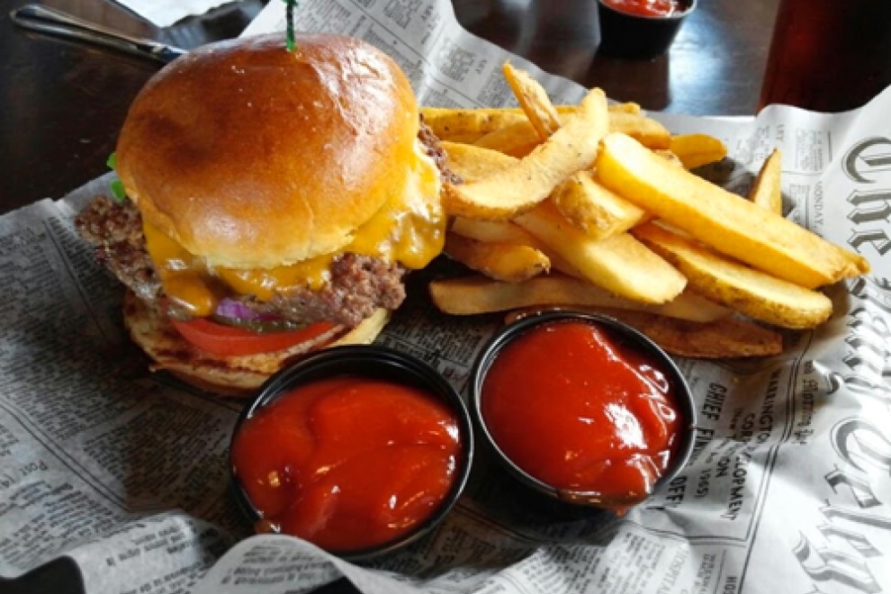 burger and fries from Brockway Public House