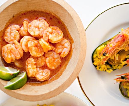 Shrimp and a Mexican dish from El Puerto de San Blas