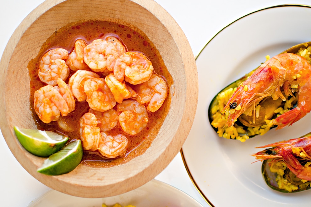 Shrimp and a Mexican dish from El Puerto de San Blas