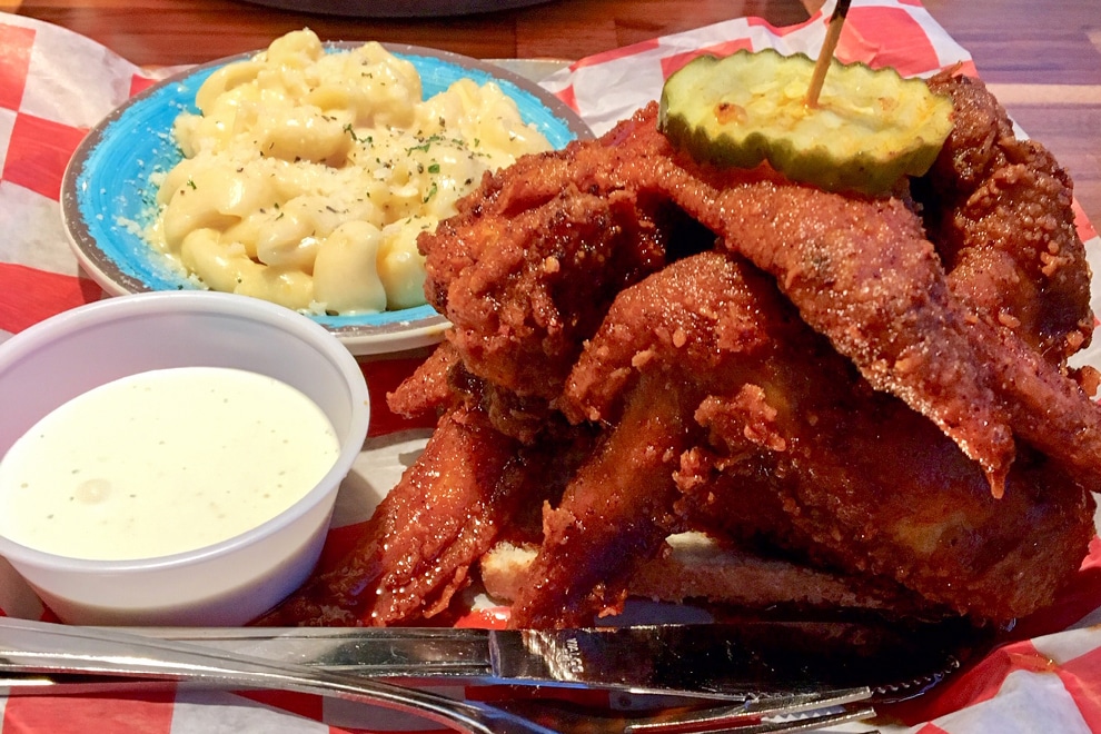 hot chicken and macaroni and cheese from Joella's