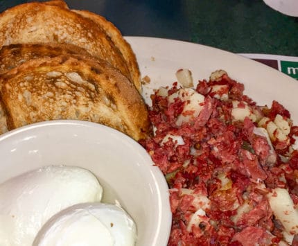 corned beef hash and toast from Metro Diner