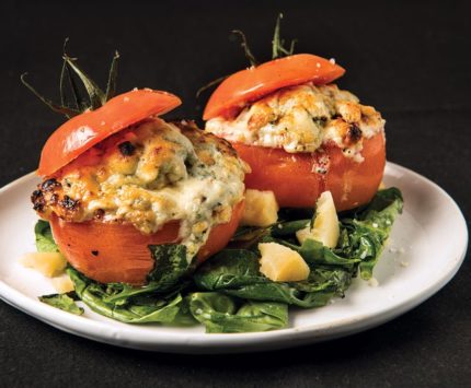 A plate of stuff tomatoes.