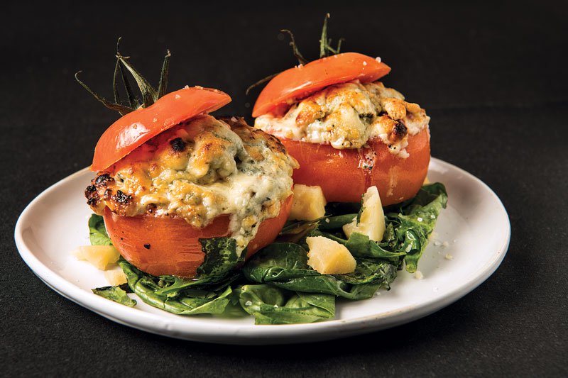 A plate of stuff tomatoes.