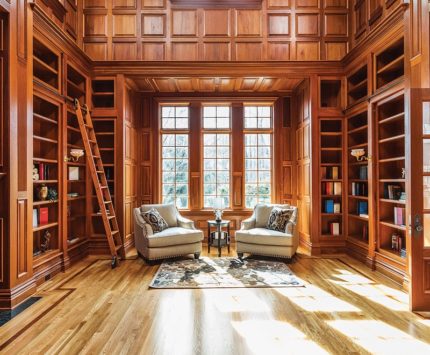 The home's two-story library.