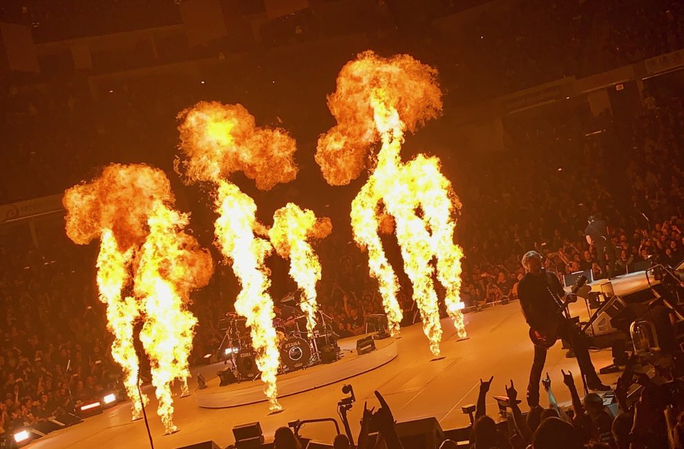 A burst of flames onstage at a concert