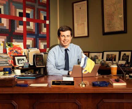 Democrat candidate for president Pete Buttigieg at his office in South Bend.