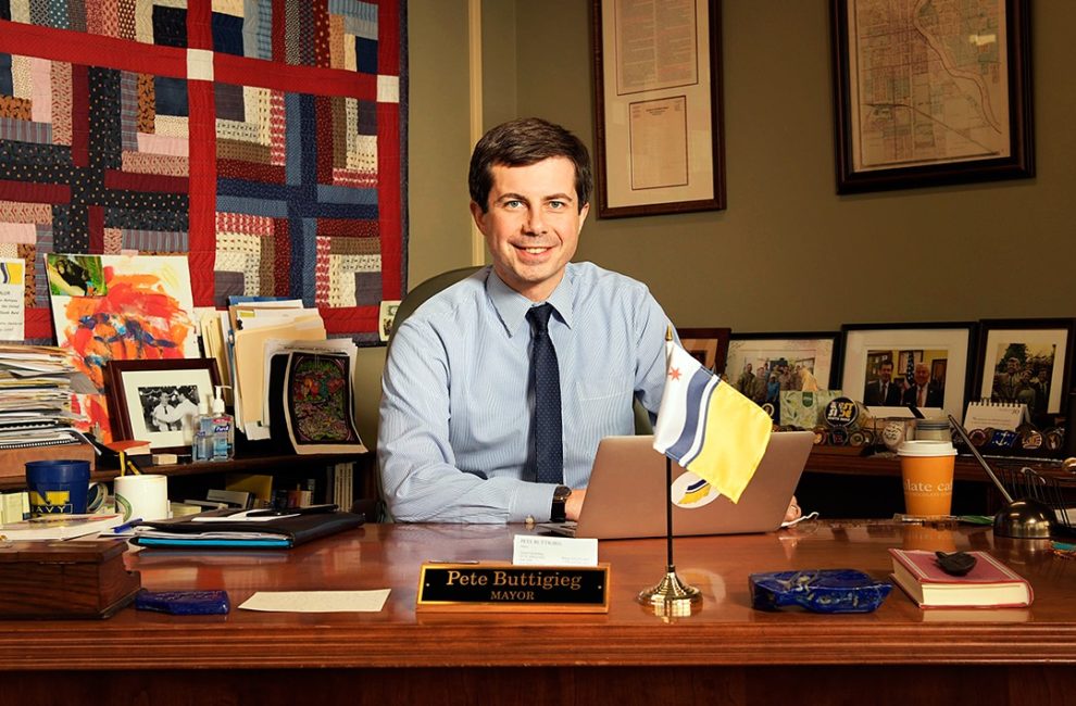 Democrat candidate for president Pete Buttigieg at his office in South Bend.