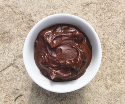 A bowl of thick, dark, gooey chocolate.