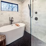 A huge tub and shower in the master bathroom.