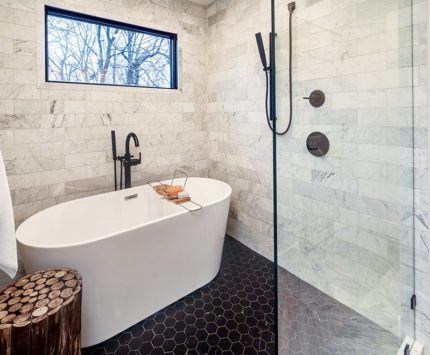 A huge tub and shower in the master bathroom.