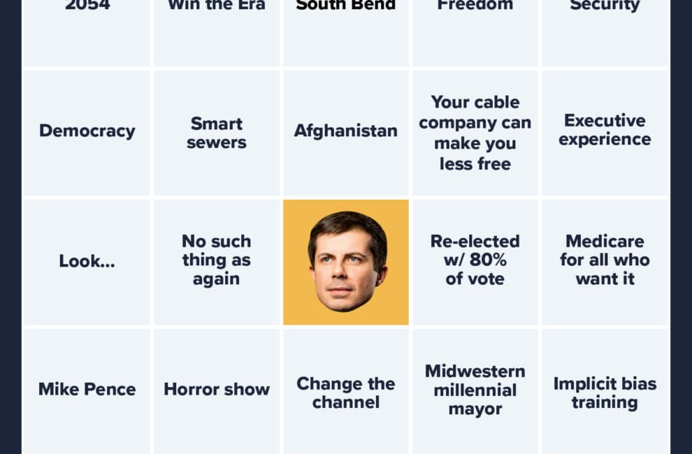 A Bingo board made up of Pete Buttigieg catchphrases.