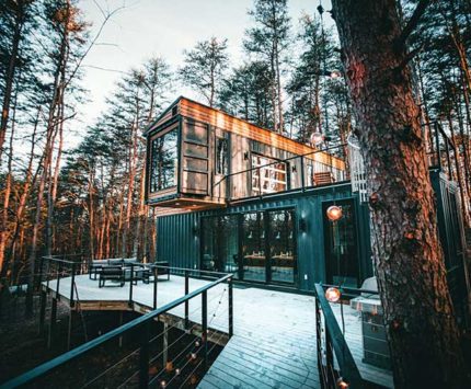 A Hocking Hills cabin fashioned from three 40-foot-long shipping containers