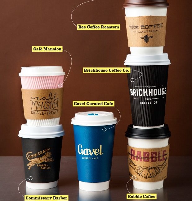 A stack of fashionable coffee cups