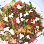 Summertime on a plate with melon, shallots, jalapeno, cilantro, and dressing