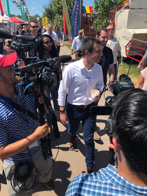 South Bend Mayor Pete Buttigieg campaigns at the Iowa State Fair.