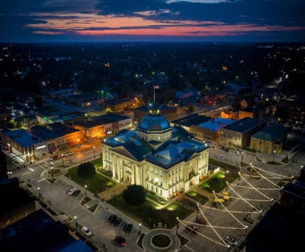 The Boone County Courthouse in Lebanon, Indiana pictured at night